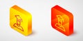 Isometric line Graduate and graduation cap icon isolated on grey background. Yellow and orange square button. Vector