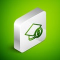 Isometric line Graduation cap and coin icon isolated on green background. Education and money. Concept of scholarship Royalty Free Stock Photo