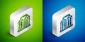 Isometric line Granary icon isolated on green and blue background. Silo with grain, elevator, granary, factory Royalty Free Stock Photo