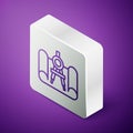 Isometric line Graphing paper for engineering and drawing compass icon isolated on purple background. Silver square