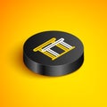 Isometric line Gymnastics equipment uneven bars icon isolated on yellow background. Black circle button. Vector