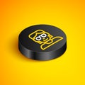 Isometric line Hacker or coder icon isolated on yellow background. Programmer developer working on code, coding, testing Royalty Free Stock Photo