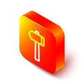 Isometric line Hammer icon isolated on white background. Tool for repair. Orange square button. Vector Illustration Royalty Free Stock Photo