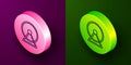 Isometric line Hamster wheel icon isolated on purple and green background. Wheel for rodents. Pet shop. Circle button Royalty Free Stock Photo