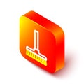Isometric line Handle broom icon isolated on white background. Cleaning service concept. Orange square button. Vector Royalty Free Stock Photo