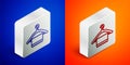 Isometric line Hanger wardrobe icon isolated on blue and orange background. Clean towel sign. Cloakroom icon. Clothes Royalty Free Stock Photo