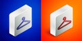 Isometric line Hanger wardrobe icon isolated on blue and orange background. Cloakroom icon. Clothes service symbol Royalty Free Stock Photo