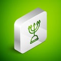 Isometric line Hanukkah menorah icon isolated on green background. Hanukkah traditional symbol. Holiday religion, jewish Royalty Free Stock Photo