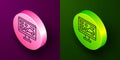 Isometric line Hardware diagnostics condition of car icon isolated on purple and green background. Car service and
