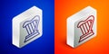 Isometric line Harp icon isolated on blue and orange background. Classical music instrument, orhestra string acoustic