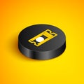 Isometric line Heart with basketball ball inside icon isolated on yellow background. Basketball love. Black circle Royalty Free Stock Photo