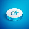 Isometric line Heart icon isolated on blue background. First aid. Healthcare, medical and pharmacy sign. White circle Royalty Free Stock Photo