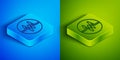 Isometric line Heart rate icon isolated on blue and green background. Heartbeat sign. Heart pulse icon. Cardiogram icon