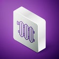 Isometric line Heating radiator icon isolated on purple background. Silver square button. Vector Royalty Free Stock Photo