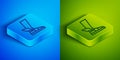 Isometric line Hermes sandal icon isolated on blue and green background. Ancient greek god Hermes. Running shoe with