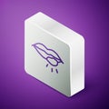 Isometric line Herpes lip icon isolated on purple background. Herpes simplex virus. Labial infection inflammation symbol