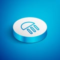 Isometric line High beam icon isolated on blue background. Car headlight. White circle button. Vector Royalty Free Stock Photo
