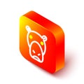 Isometric line Hippo or Hippopotamus icon isolated on white background. Animal symbol. Orange square button. Vector