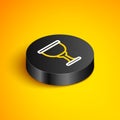 Isometric line Holy grail or chalice icon isolated on yellow background. Christian chalice. Christianity icon. Black