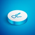 Isometric line Hookah icon isolated on blue background. White circle button. Vector