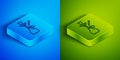 Isometric line Hookah icon isolated on blue and green background. Square button. Vector