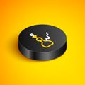 Isometric line Hookah icon isolated on yellow background. Black circle button. Vector Royalty Free Stock Photo