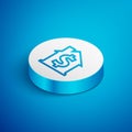 Isometric line House with dollar symbol icon isolated on blue background. Home and money. Real estate concept. White Royalty Free Stock Photo