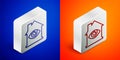 Isometric line House with eye scan icon isolated on blue and orange background. Scanning eye. Security check symbol Royalty Free Stock Photo