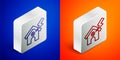 Isometric line House and lightning icon isolated on blue and orange background. House with thunderbolt for house or