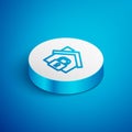Isometric line House under protection icon isolated on blue background. Home and lock. Protection, safety, security Royalty Free Stock Photo