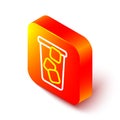 Isometric line Ice tea icon isolated on white background. Iced tea. Orange square button. Vector
