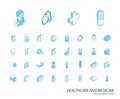 Medicine and healthcare isometric line icons. 3d vector