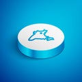Isometric line India map icon isolated on blue background. White circle button. Vector Royalty Free Stock Photo
