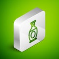 Isometric line Indian vase icon isolated on green background. Silver square button. Vector