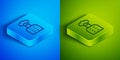 Isometric line Italian cook icon isolated on blue and green background. Square button. Vector
