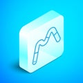 Isometric line Jelly worms candy icon isolated on blue background. Silver square button. Vector