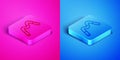 Isometric line Jelly worms candy icon isolated on pink and blue background. Square button. Vector