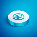 Isometric line Jellyfish on a plate icon isolated on blue background. White circle button. Vector. Royalty Free Stock Photo