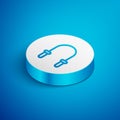 Isometric line Jump rope icon isolated on blue background. Skipping rope. Sport equipment. White circle button. Vector Royalty Free Stock Photo