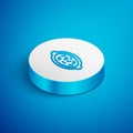 Isometric line Kheer in a bowl icon isolated on blue background. Traditional Indian food. White circle button. Vector