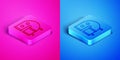 Isometric line Kid playground slide pipe icon isolated on pink and blue background. Square button. Vector