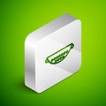 Isometric line Kitchen colander icon isolated on green background. Cooking utensil. Cutlery sign. Silver square button