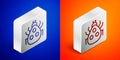 Isometric line Ladybug icon isolated on blue and orange background. Silver square button. Vector