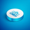 Isometric line Laptop with exclamation mark icon isolated on blue background. Alert message smartphone notification Royalty Free Stock Photo