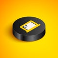 Isometric line Laptop with resume icon isolated on yellow background. CV application. Searching professional staff Royalty Free Stock Photo