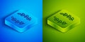 Isometric line Laurel wreath icon isolated on blue and green background. Triumph symbol. Square button. Vector