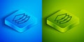 Isometric line Layers clothing textile icon isolated on blue and green background. Element of fabric features. Square