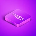 Isometric line Lipstick icon isolated on purple background. Purple square button. Vector