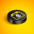 Isometric line Locked package icon isolated on yellow background. Lock and cardboard box. Black circle button. Vector Royalty Free Stock Photo