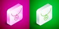 Isometric line Locket on necklace icon isolated on pink and green background. Silver square button. Vector Royalty Free Stock Photo